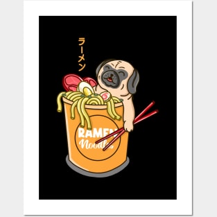 Pug Loves Ramen Noodles Posters and Art